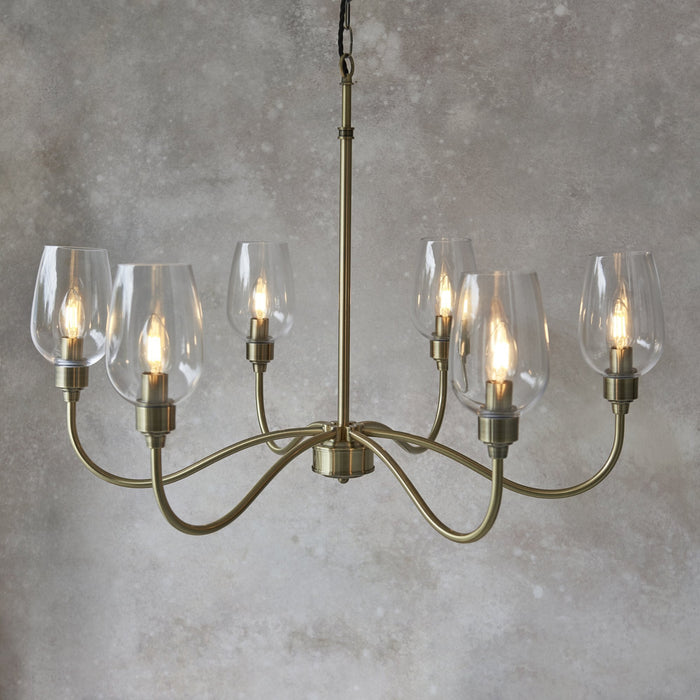 Endon 107791 Pendant 6 Light Antique Brass Plate And Clear Glass