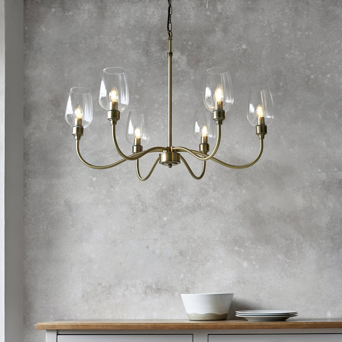 Endon 107791 Pendant 6 Light Antique Brass Plate And Clear Glass