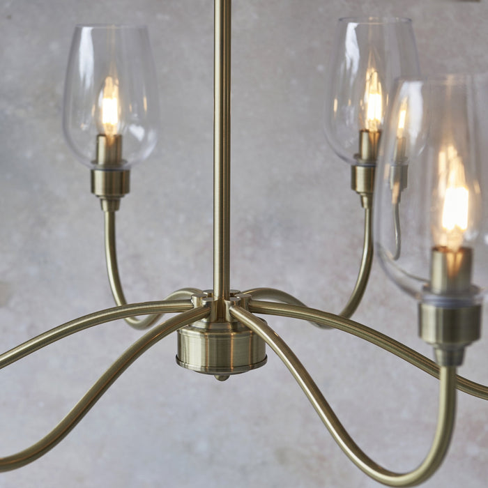 Endon 107791 Pendant 6 Light Antique Brass Plate And Clear Glass
