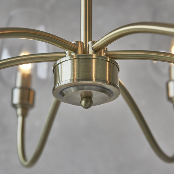 Endon 107791 Pendant 6 Light Antique Brass Plate And Clear Glass