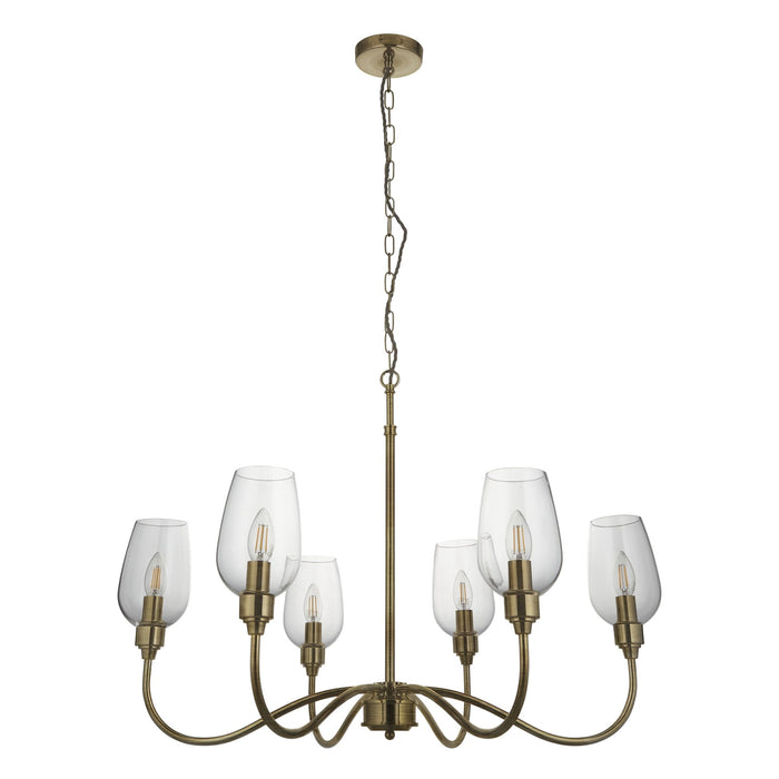 Nelson Lighting NL147791 Pendant 6 Light Antique Brass Plate And Clear Glass
