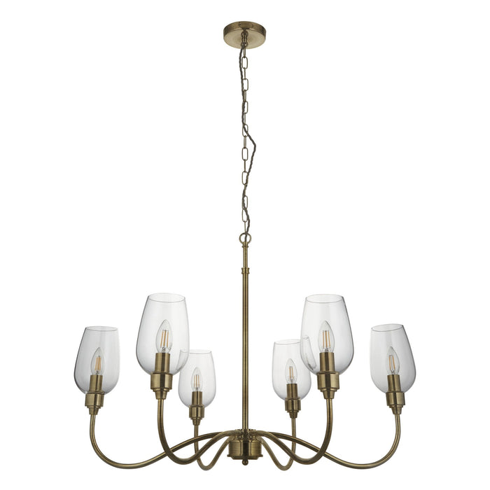 Endon 107791 Pendant 6 Light Antique Brass Plate And Clear Glass