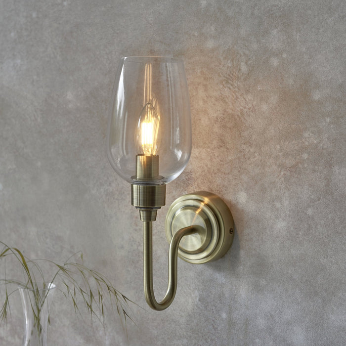 Endon 107792 Wall 1 Light Antique Brass Plate And Clear Glass