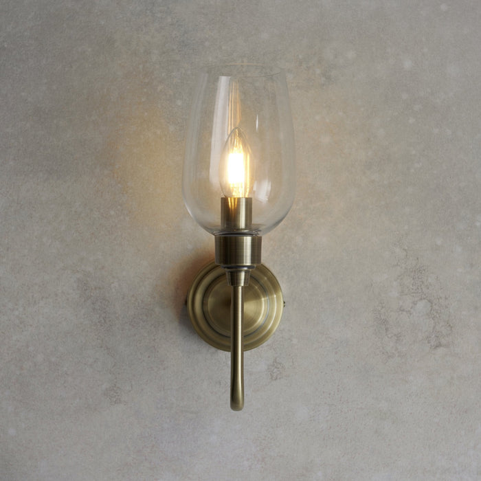 Endon 107792 Wall 1 Light Antique Brass Plate And Clear Glass