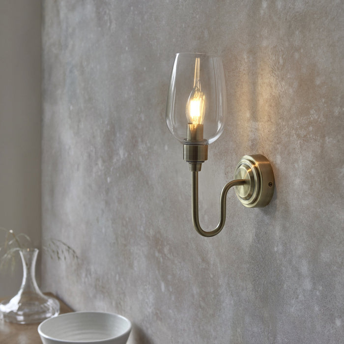Endon 107792 Wall 1 Light Antique Brass Plate And Clear Glass