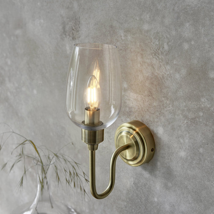 Endon 107792 Wall 1 Light Antique Brass Plate And Clear Glass