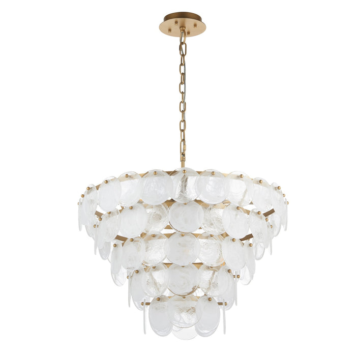 Nelson Lighting NL147939 Pendant 9 Light Antique Gold Paint With White And Clear Glass