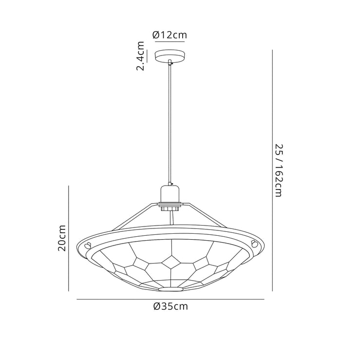 Nelson Lighting NLK00079 Archie 1 Light Pendant With 35cm Tiffany Shade CRome/Green/Clear Crystal Centre/Aged Antique Brass Trim/Black