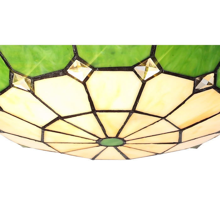 Nelson Lighting NL72379 Archie Tiffany Non-electric Up Lighter Shade Cream/Green/Clear Crystal Centre/Aged Antique Brass Trim
