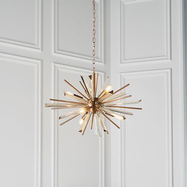 Endon 81936 6 Light Pendant Antique Brass Plate With Champagne Glass