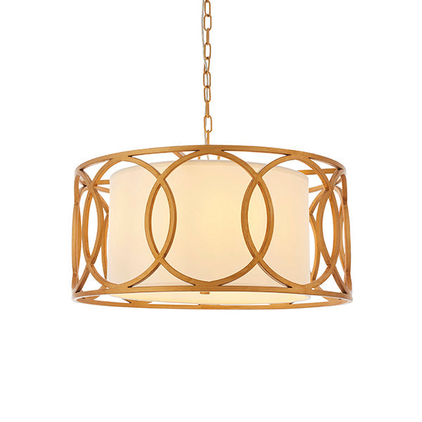 Endon 91921 4 Light Pendant Brushed Gold Paint & White Fabric