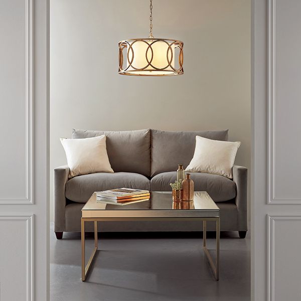 Endon 91921 4 Light Pendant Brushed Gold Paint & White Fabric