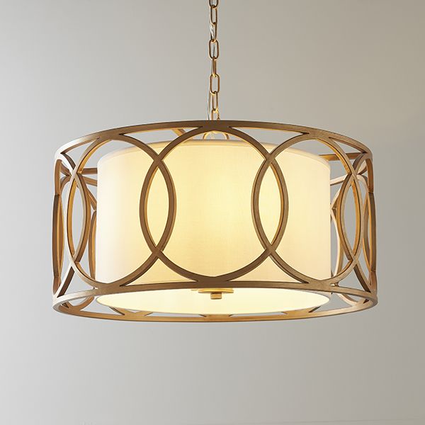 Endon 91921 4 Light Pendant Brushed Gold Paint & White Fabric