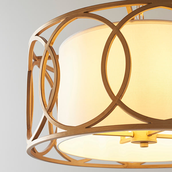 Endon 91921 4 Light Pendant Brushed Gold Paint & White Fabric
