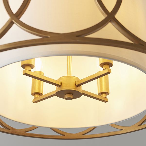 Endon 91921 4 Light Pendant Brushed Gold Paint & White Fabric