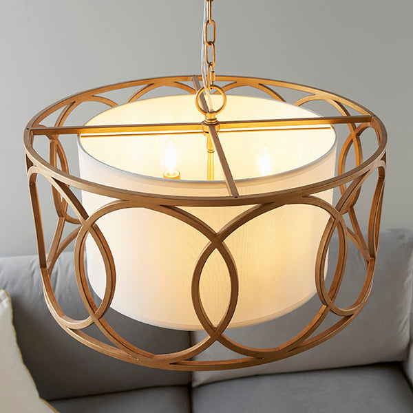 Endon 91921 4 Light Pendant Brushed Gold Paint & White Fabric
