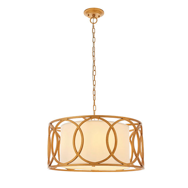 Endon 91921 4 Light Pendant Brushed Gold Paint & White Fabric