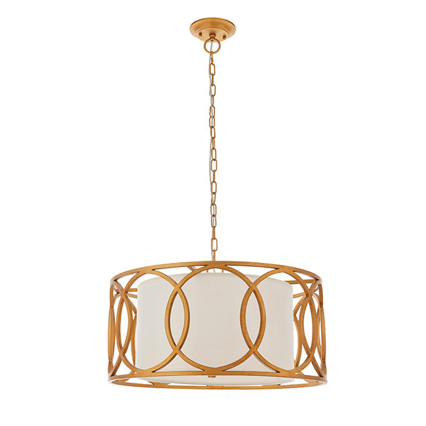 Endon 91921 4 Light Pendant Brushed Gold Paint & White Fabric