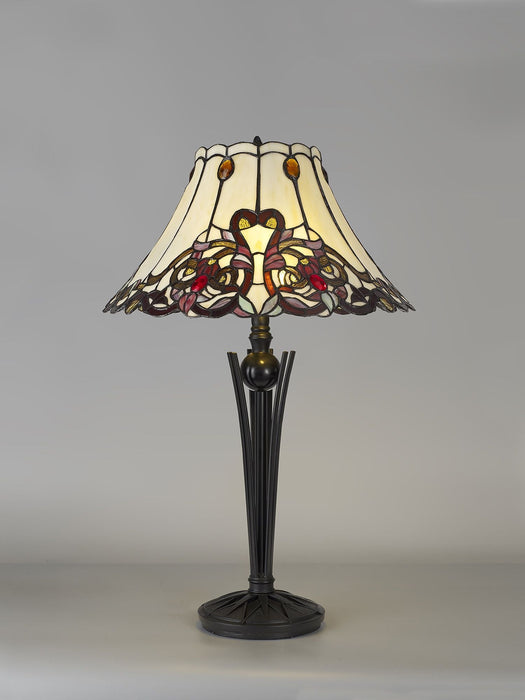 Nelson Lighting NL82749 Charlie Tiffany Table Lamp Red / Orange / Crystal / Black