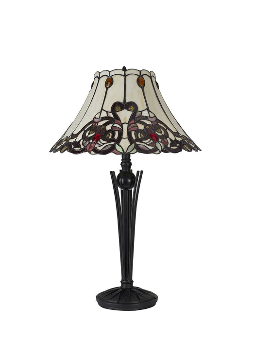 Nelson Lighting NL82749 Charlie Tiffany Table Lamp Red / Orange / Crystal / Black