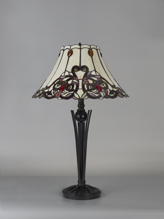 Nelson Lighting NL82749 Charlie Tiffany Table Lamp Red / Orange / Crystal / Black
